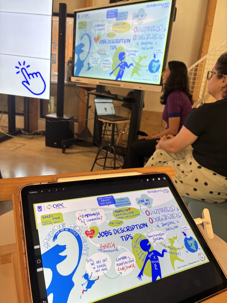 Graphic recording en tiempo real en formato digital viendose la tablet y la pantalla