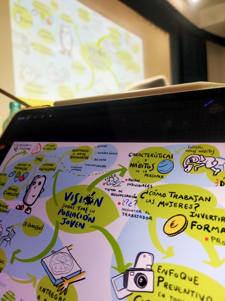 graphic recording en evento en formato digital pantalla tablet y escenario