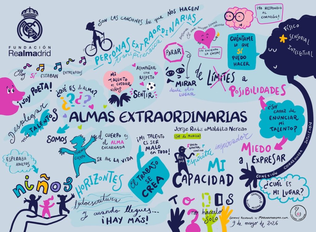 Relatoría gráfica Almas extraordinarias sobre talento, emociones y distintas formas de sentir y expresarse.